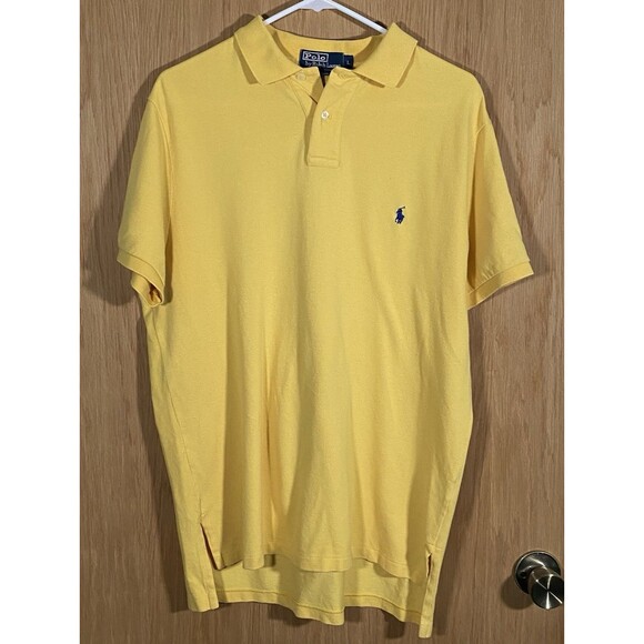 Vtg Polo Ralph Lauren Custom Fit 2 Button Polo Shirt Yellow Preppy Men's Sz Lg - Picture 1 of 5